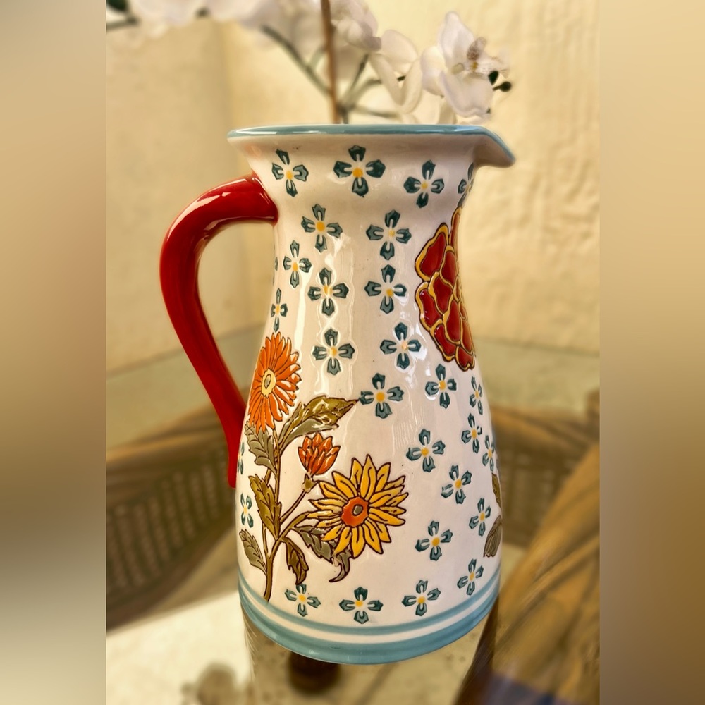 Vintage Dutch Wax Pitcher with Flowers by Coastline Imports 9.5”